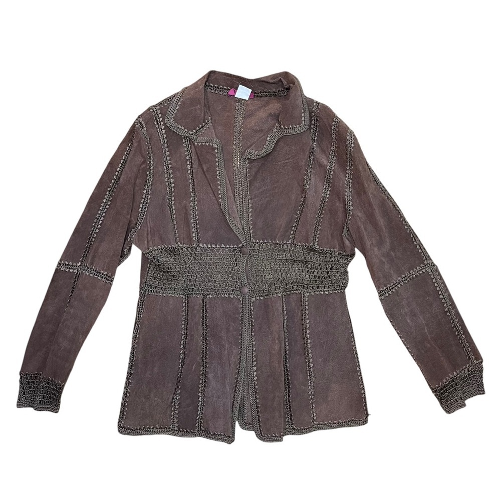 Y2K Vintage IDI Women’s Brown Double Button Crochet Leather Jacket